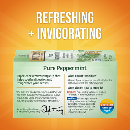 Twinings Pure Peppermint Herbal Caffeine-Free Tea Bags, 20 CT Box (1 Pack)