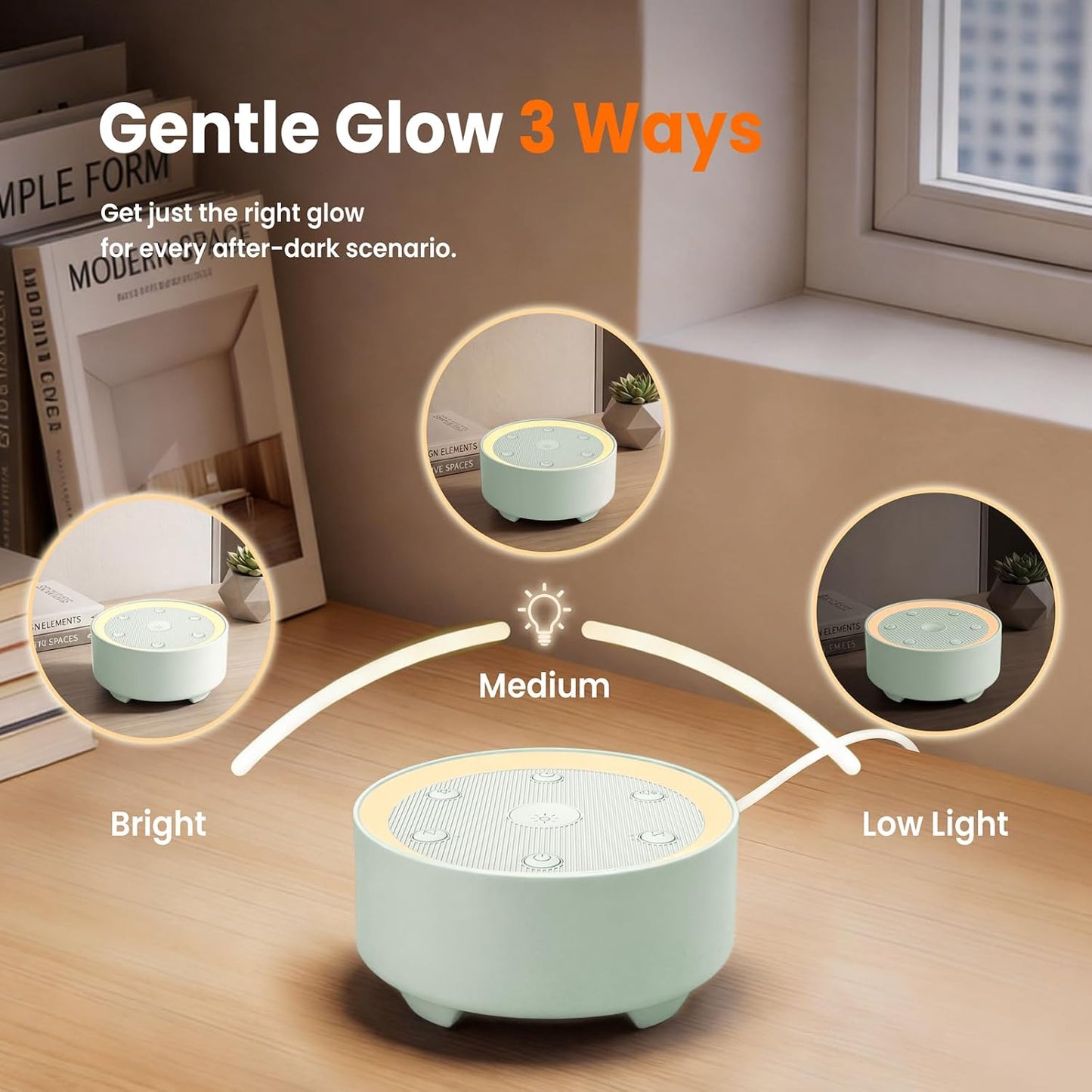 Kipcush White Noise Machine for Sleeping – High-Fidelity Non-Looping Sounds, Dimmable Night Light, USB Powered, Sleep Sound Machine for Baby, Kids & Adults (A - Model White+, Standard)