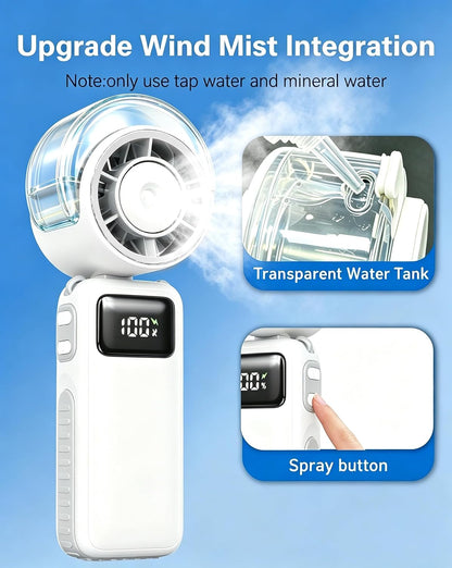 Portable Handheld Air Conditioner Fan with Mist,6000mAh Rechargeable Personal Misting Cooling Fan,5Speed Foldable Mini Water Spray Air Cooler,Turbo Hand AC Fan for Travel,Camping,Gifts Men/Women-White