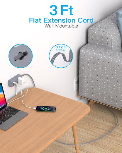 One Beat 10Ft Extension Cord with Multiple Outlets,Flat Plug Power Strip