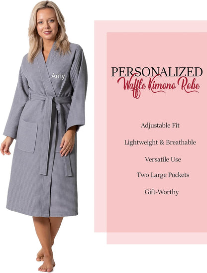 Turkish Linen Waffle Knit Lightweight Kimono Spa & Bath Robes for Women - Quick Dry - Soft