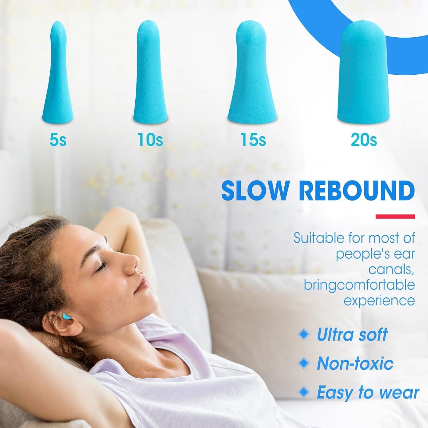 AZEN 100 Pairs Ear Plugs Bulk, NRR 32dB Soft Foam Ear Plugs for Sleeping Noise Cancelling, Earplugs for Concerts Shooting Swimming Noise Reduction (Lake Blue)