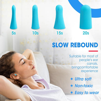 AZEN 100 Pairs Ear Plugs Bulk, NRR 32dB Soft Foam Ear Plugs for Sleeping Noise Cancelling, Earplugs for Concerts Shooting Swimming Noise Reduction (Lake Blue)