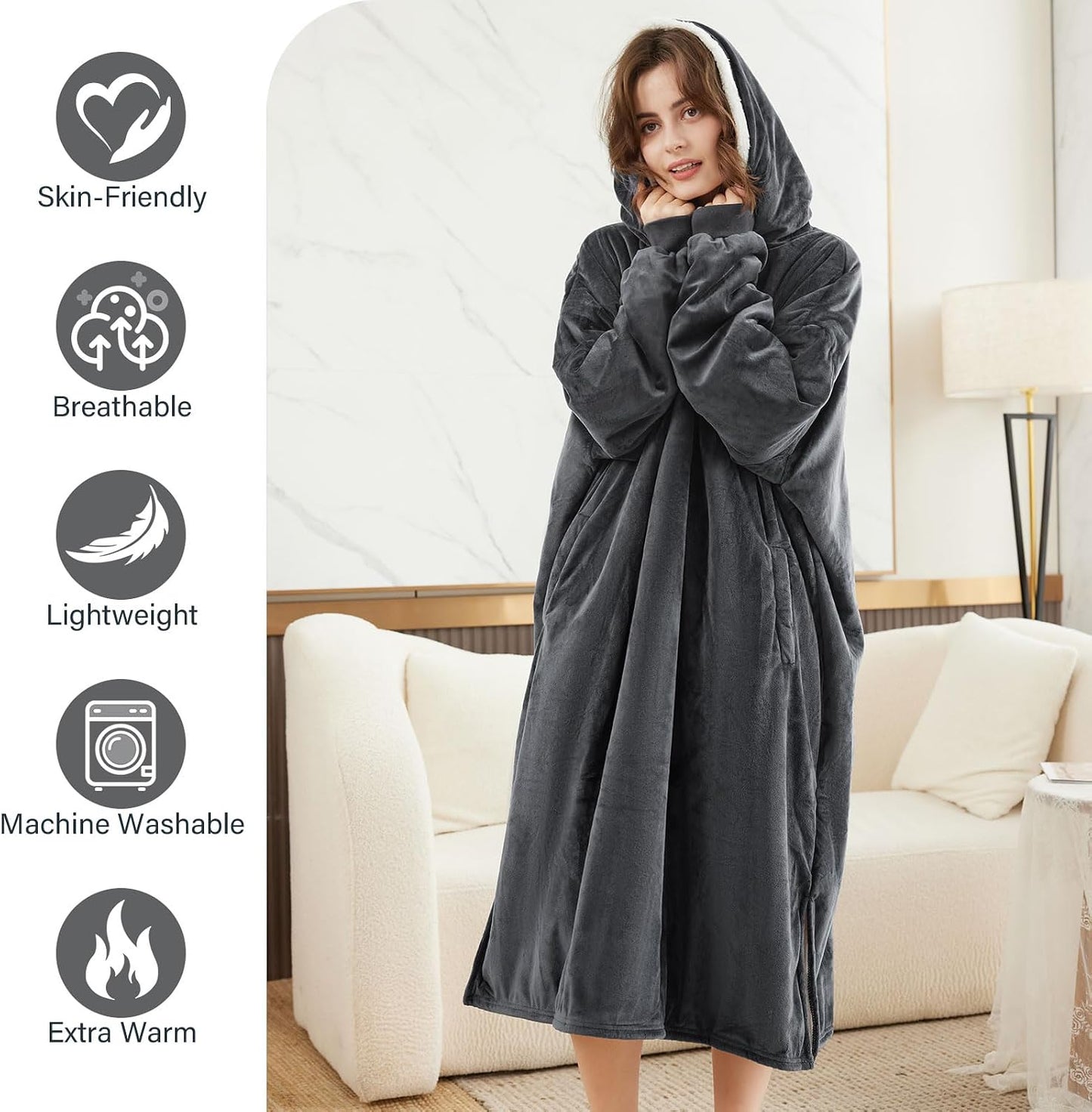 LetsFunny Blanket Hoodie,Oversized Wearable Sherpa Fleece Blanket Sweatshirt,Super Soft Warm Cozy with Giant Pocket,Gifts for Women Men Adults Teenagers, One Size Fits All