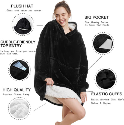 Aemilas Wearable Blanket Hoodie - Warm Sherpa Blanket Sweatshirt as Gifts for Adult Women Mom Men, One Size Fits All
