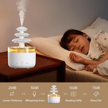 Bedroom Cloud Rain Humidifier, Essential Oil Diffuser with 7-Color LED Mood Light, Bedroom Sleep Aid with White Noise Rain Sound, Auto Shutdown Protection, Suitable for Home/Office/Daycare (White)