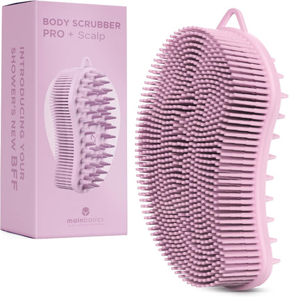 MainBasics Silicone Body Scrubber, Pink, Exfoliate | Dual-Sided, Shower Exfoliator, For Men & Women, Loofah Alternative