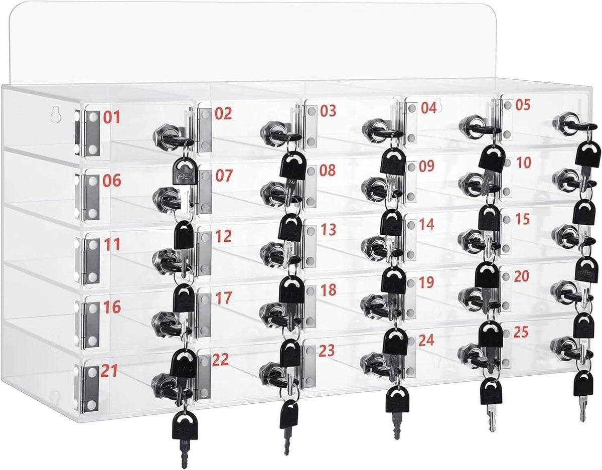 Transparent Acrylic Wallmounted Phone Charging Station 30 Slots Lockable with Keys Nized Storage for Mobile Devicesideal for OfficesHomes,One Color-25Slots