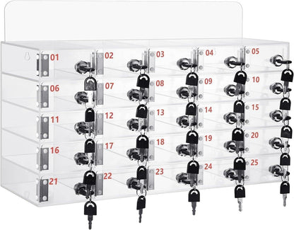 Transparent Acrylic Wallmounted Phone Charging Station 30 Slots Lockable with Keys Nized Storage for Mobile Devicesideal for OfficesHomes,One Color-25Slots