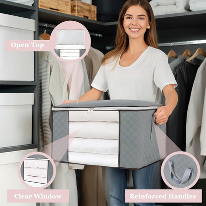 combocube Comforter Storage Bag, Zippered Bag with Large Clear Window and Carry Handles, Space Saver Organizers for Closet, Blanket, Pillow, Quilt, Bedding, Clothes (Grey Large)