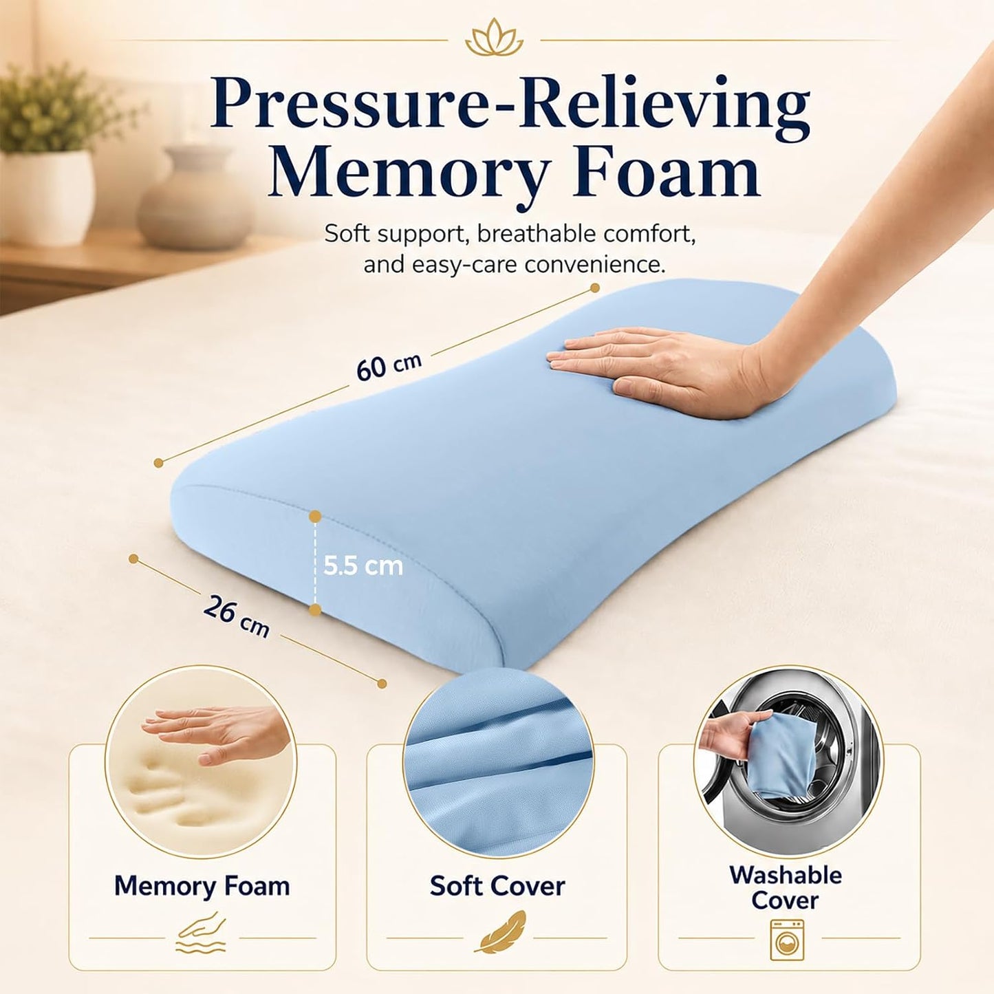 Lumbar Support Pillow for Bed Relief Back Pain: Lower Back Pillow for Sleeping - Memory Foam Waist Pillow - Back Wedge Bolster Pillow for Side, Back&Stomach Sleepers - Bed Rest Pillow for Car, Sofa