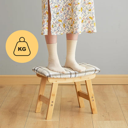 Foot Stool Ottoman Foot Rest Under Desk,Small Stool for Living Room, Bedroom and Kitchen (Brown Legs - Beige Stool Surface)