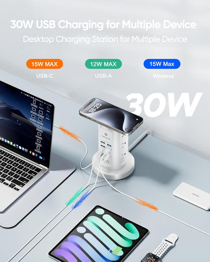 Kakyanill 115W USB Charging Station, Power Strip Tower with 9 AC 8 USB