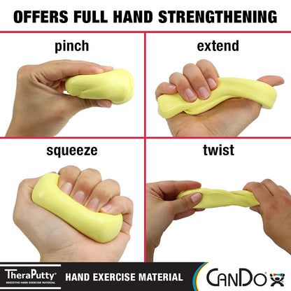 CanDo Theraputty Plus Hand Exercise Putty for Rehabilitation, Exercises, Hand Therapy, Hand Strengthening, Stress Relief - Yellow 4 oz X-Soft