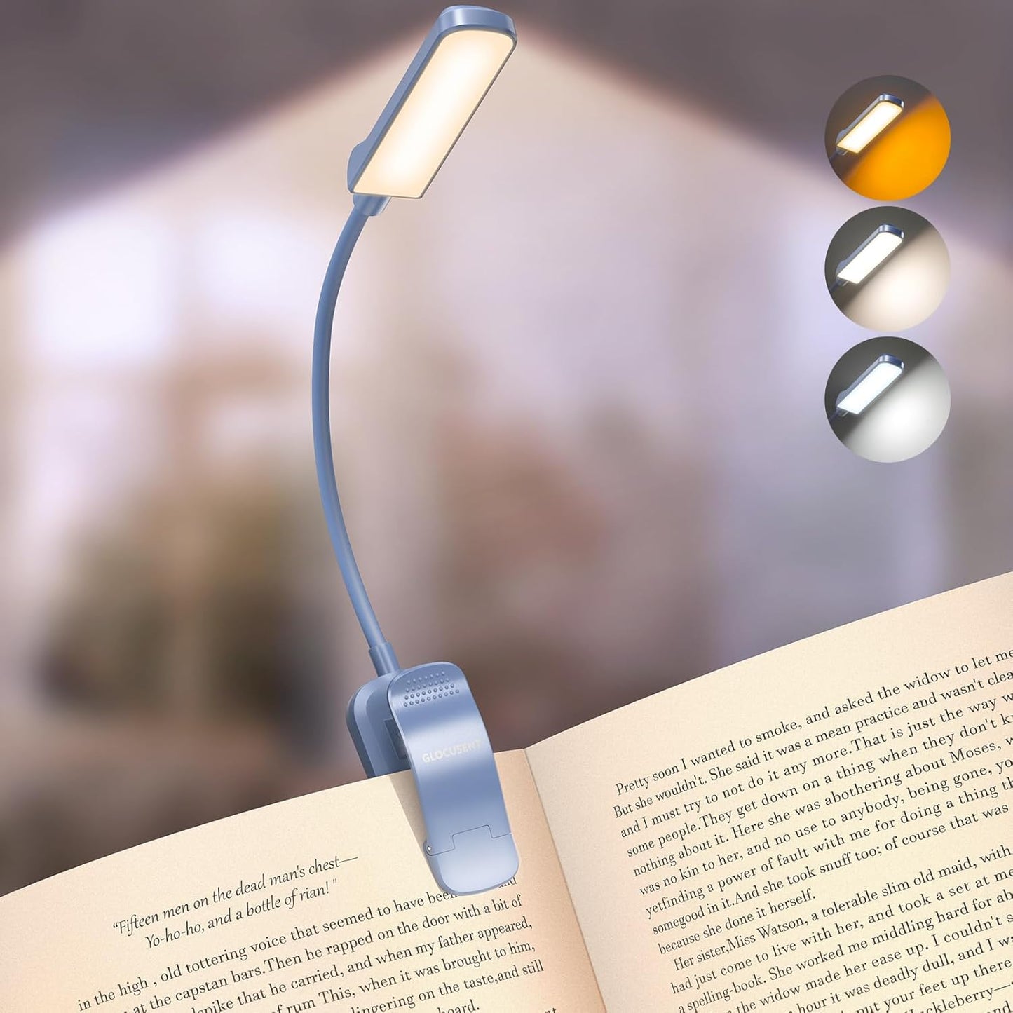 Glocusent 13 LED Reading Lights for Books in Bed, Eye-Caring Rechargeable Book Light 3 Amber Colors & Stepless Dimming, 120 Hrs Runtime, Travel Clip on Reading Lamp, Gifts for Book Lover Men Women Kid