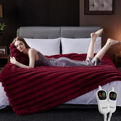Heated Throw Blanket, Faux Fur Cozy Heating Blanket with Overheat Protection, 1/2/4/6/8 Hours Auto-Off 10 Heat Level, Machine Washable (50x60 Inches, Cream White)