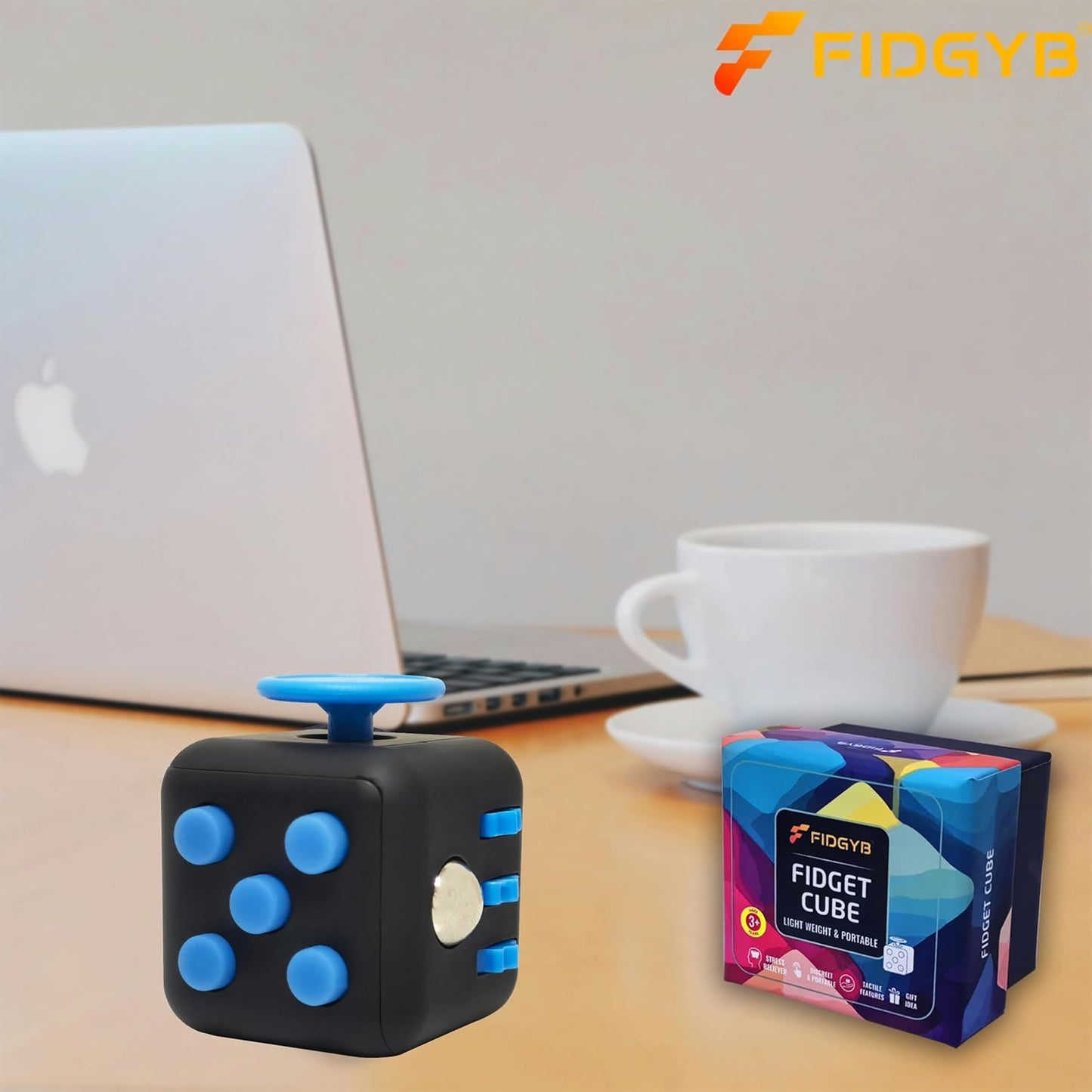 Cube Fidget Stress Relief Toy for Adults & Kids, Smooth, Quiet Sensory Toy for Anxiety, Focus & ADHD Idea[Blk_Blue]