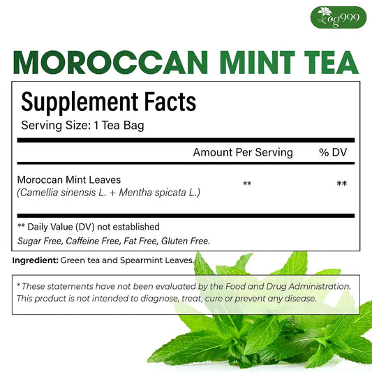 TOG999 Moroccan Mint Tea Bags, Spearmint Green Tea, Gluten-Free, 30 Count
