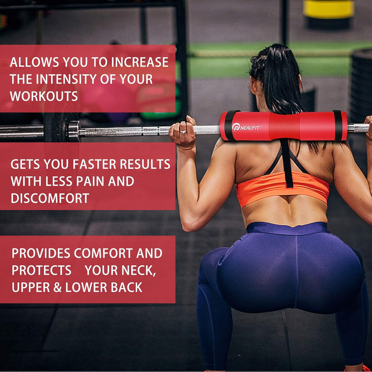 NEALFIT Barbell Pad Squat Pad for Squats—Squat Bar Pad—Great for Weightlifting,Lunges and Hip Thrusts—Foam Sponge Pad—Fit Standard and Olympic Bars Perfectly