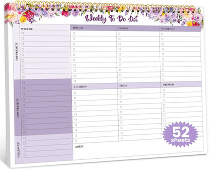 Weekly To Do List Notepad with 52 Undated Sheets（8.5"×11"）- Undated Weekly Planner Notepad for Office Desk Accessories and Supplies - Sunshine Petal