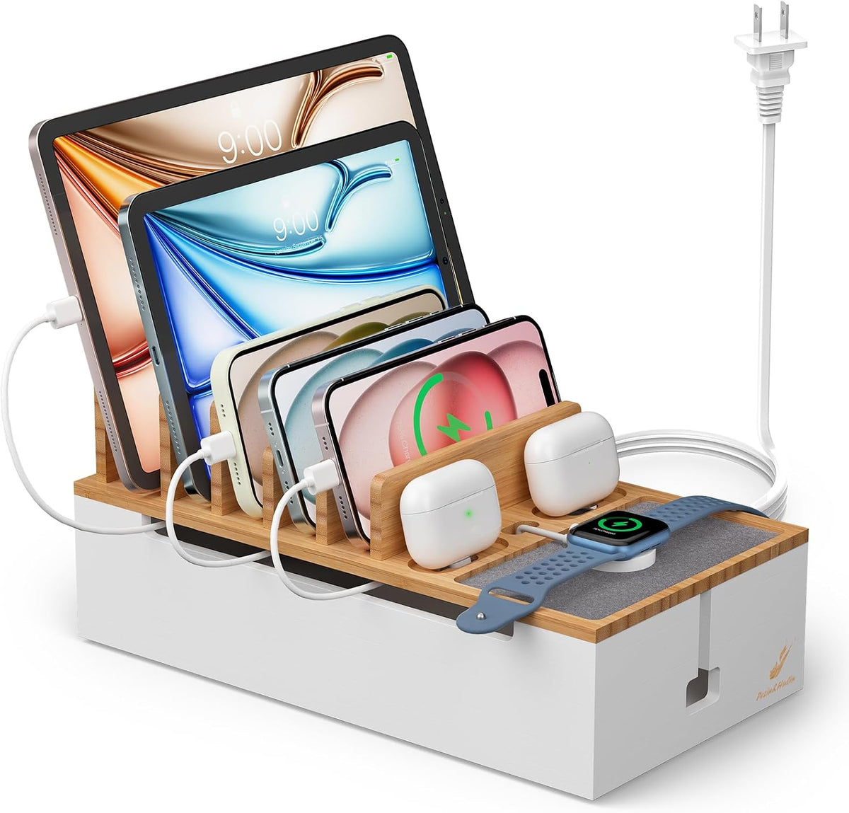 Pezin & Hulin Cell Phone Charging Station for Multi Devices-Natural Bamboo