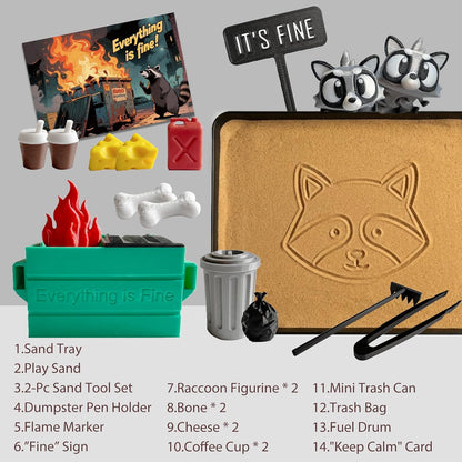Dumpster Fire Zen Garden for Desk, Mini Sand Art Kit with Raccoons
