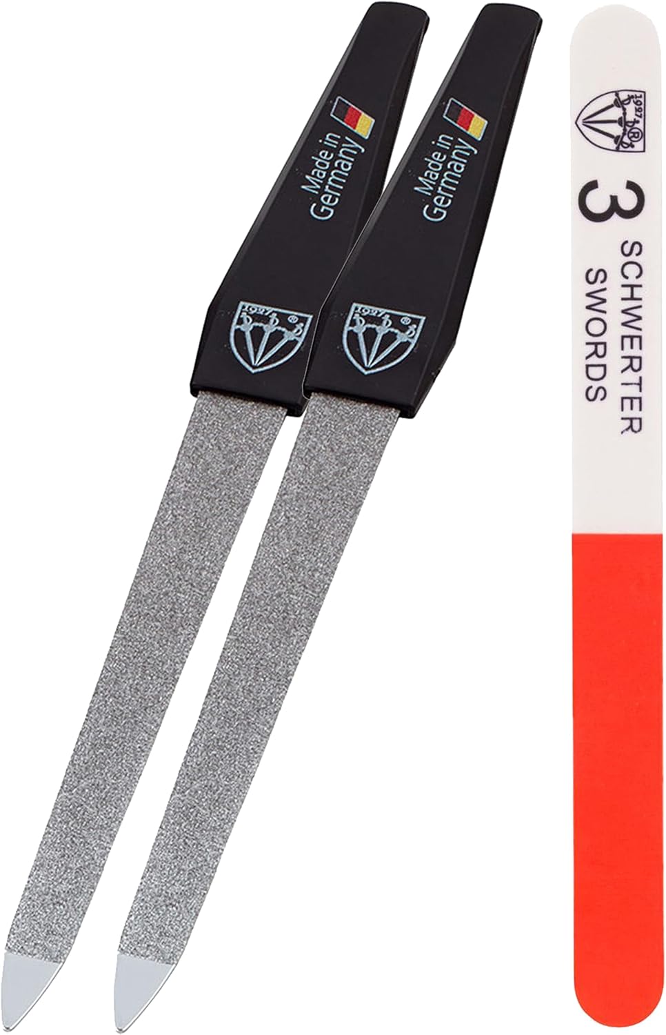 3 Swords Germany - Brand Quality Sapphire Metal Nail File Set (5 pcs.) with 3-Way Nail Buffer (1 pc.), Manicure Pedicure Finger & Toe Nail Care - Made in Solingen Germany (671)