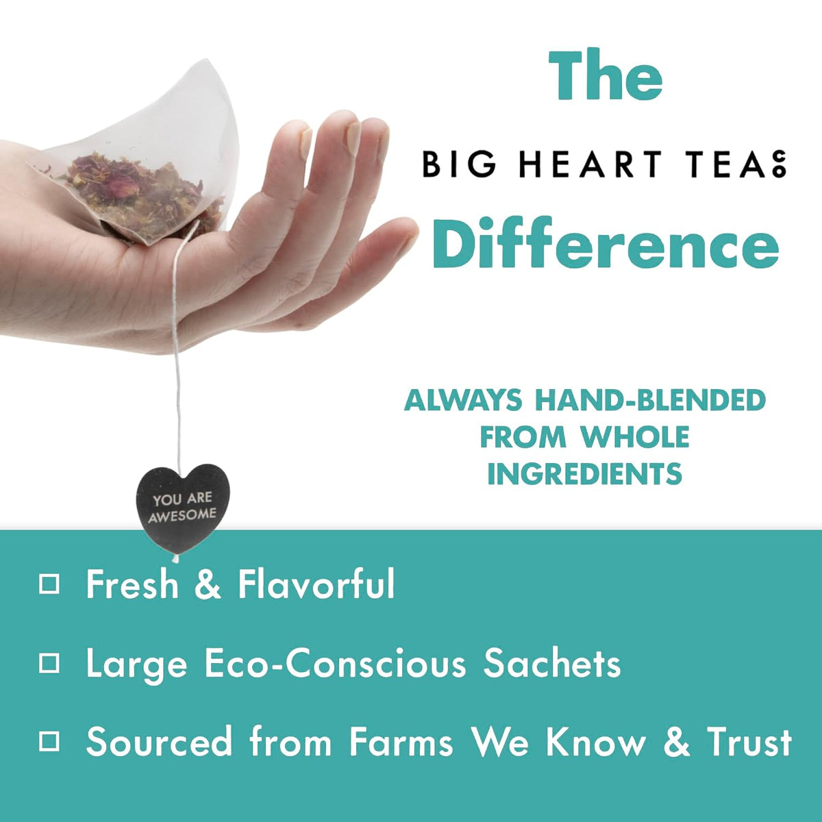 Big Heart Tea Co. Tea Bags - Edith Grey - Direct Trade Malawi Caffeinated Black Tea in Zero Plastic Sachets with Small Batch Organic Whole Herbs - Red Rose, Bergamot Oil, 20 Tea Bags