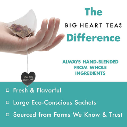 Big Heart Tea Co. Tea Bags - Edith Grey - Direct Trade Malawi Caffeinated Black Tea in Zero Plastic Sachets with Small Batch Organic Whole Herbs - Red Rose, Bergamot Oil, 20 Tea Bags