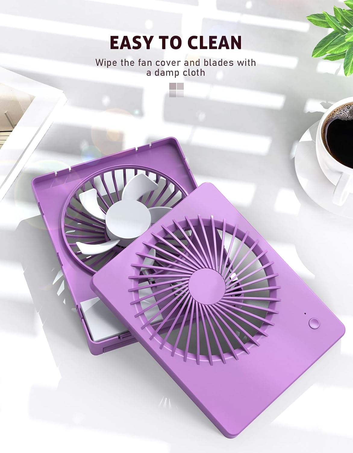 Zuvas Desk Fan Battery Operated Fan Rechargeable 180°Tilt Folding Personal Fan Ultra Quiet Small Portable 3 Speed Adjustable Strong Wind Fan For Office Bedroom Home Desktop Camping (White)