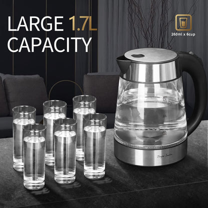 Taylor Swoden 1.7L Electric Tea Kettle, Glass Hot Water Boiler for Tea
