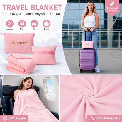 Travel Throw Blanket and Pillow- Soft 2 in 1