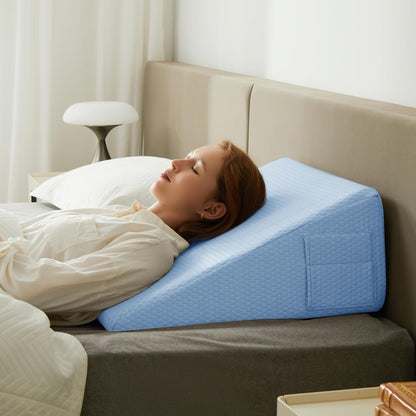 Bedluxe Wedge Pillow, 10 inch Bed Wedge Pillow for Headboard, Pillow Wedge for Acid Reflux Relief, Sleeping, Back Pain Relief, Snoring, Triangle Pillow Wedge, White/Grey