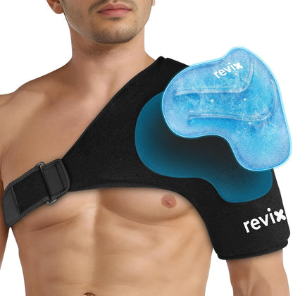 REVIX Shoulder Ice Pack Wrap for Rotator Cuff Cold Therapy, Premium Solid Gel Ice Pack for Shoulder with Soft Lycra, Reusable Shoulder Brace Ice Sleeve for Men Women Post-Workout Recovery & Discomfort