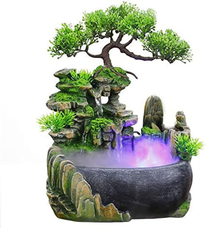 Rockery Stream Tabletop Fountain, Zen Meditation Indoor Waterfall Feature with Automatic Pump and Switch, Desktop Fountain for Home Office Bedroom Decoration (A)