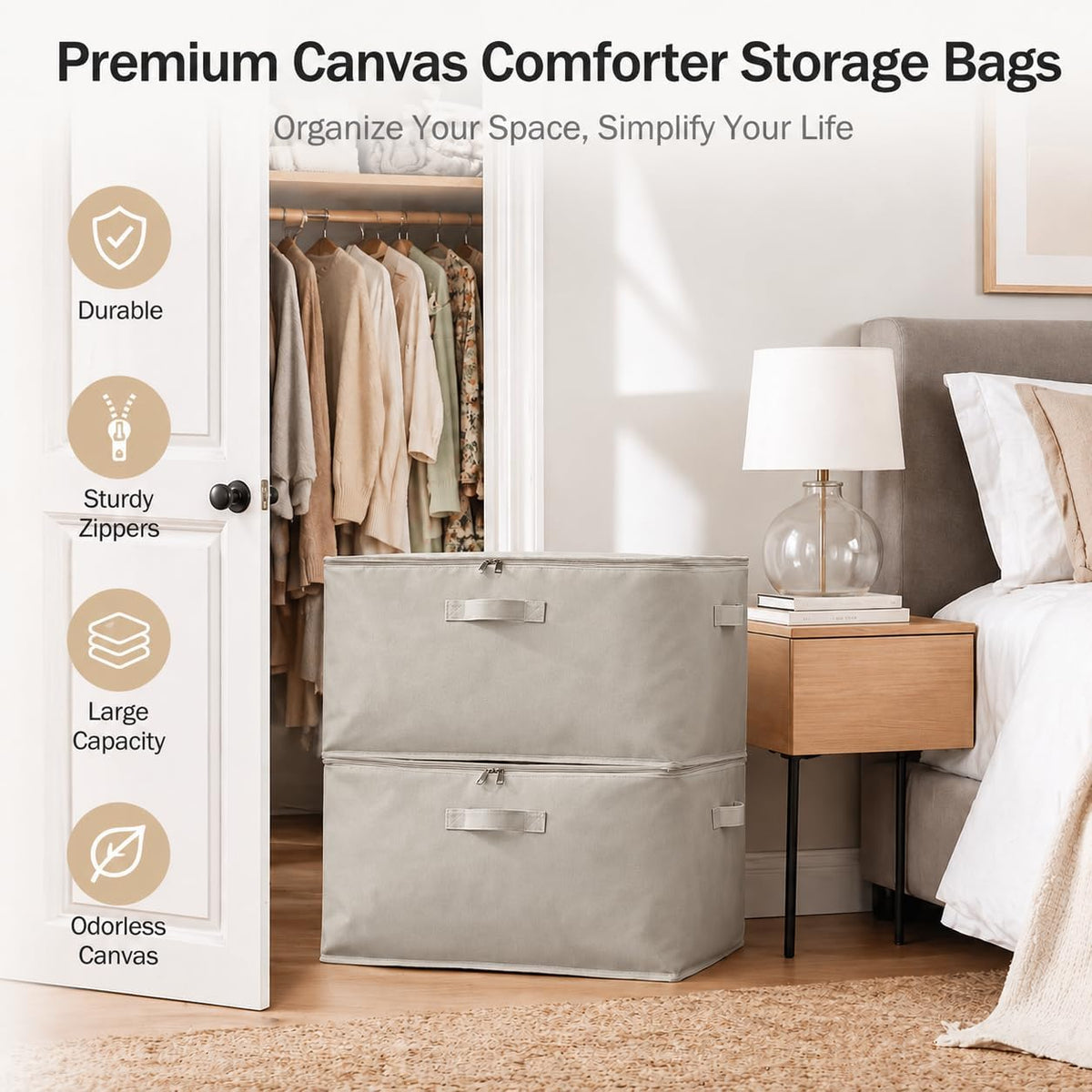 Canvas Comforter Storage Bags for Clothes & King Comforters, Natural
