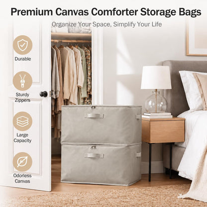 Canvas Comforter Storage Bags for Clothes & King Comforters, Natural