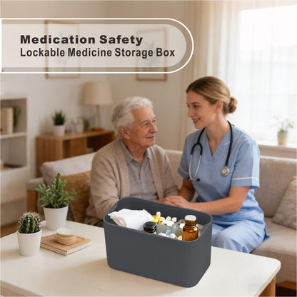 Lockable Storage Box,Medicine Lock Box Travel Case,Refrigerator Bin Container for Food,Medicines,Snacks,Locking Mobile Cell Phone Device Jail,Lockbox for Office,Home,School,Father Gift (Navy Small)