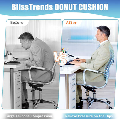 BlissTrends Donut Pillow Seat Cushion,Donut Chair Cushions for Postpartum Pregnancy & Hemorrhoids,Tailbone Pain Relief Cushion,Memory Foam Lifting Cushions for Office&Home Chairs (Black)