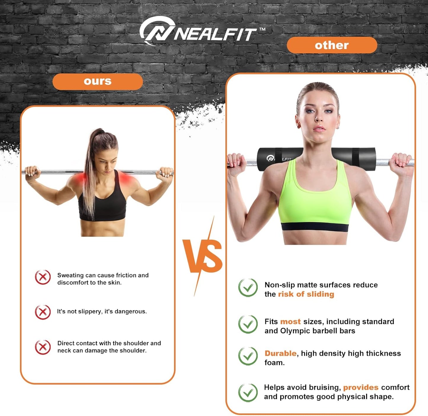 NEALFIT Barbell Pad Squat Pad for Squats—Squat Bar Pad—Great for Weightlifting,Lunges and Hip Thrusts—Foam Sponge Pad—Fit Standard and Olympic Bars Perfectly