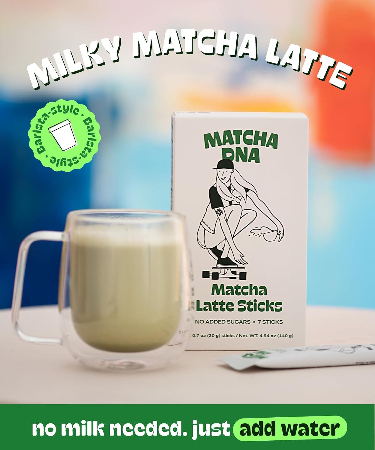 MatchaDNA Matcha Latte – Sweet Matcha Latte Powder with Milk, No Sugar Added – Green Tea Lattes Mix for Hot or Iced Drinks – Organic Macha Tea, Antioxidant Rich, Smooth Energy Boost (5.3 oz Pouch)
