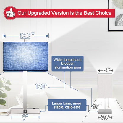 21" Touch Bedside lamps with 2 USB & AC Outlets, 3-Way Dimmable Bedside Table Lamps Set of 2 for Bedroom Living Room Office Reading, Gray Shade Lamps for Night Stands, 5000K LED Bulbs Included