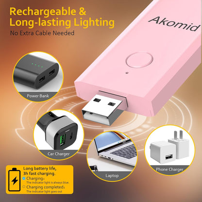 Akomid USB Rechargeable Book Light for Reading in Bed, 8 LEDs Bookmark Style Clip on, Eye-Cared Amber Light Mode for Kids, Blue Light Blocking, Stepless Dimming,Khaki