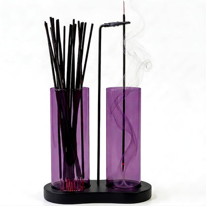 2 in 1 Anti-Ash Incense Holder for Sticks, Upside Down Hanging Incense Burner with Removable Glass Ash Catcher and Wooden Base, Modern Vertical Zen Decor for Home Office Yoga Meditation Room（Clear）