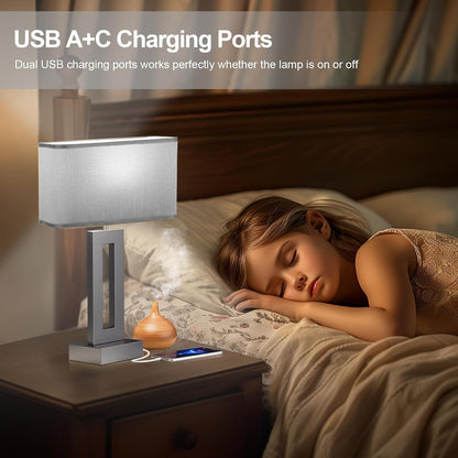 Gold Table Lamps Set of 2, 16.4" Bedside Lamps for Nightstand with USB C+A