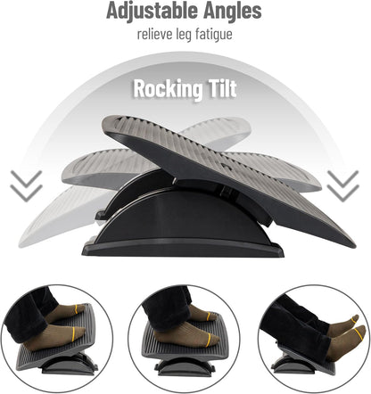 Mind Reader Foot Rest, Under Desk at Work, Ergonomic, Height Adjustable, Office, Plastic, Black
