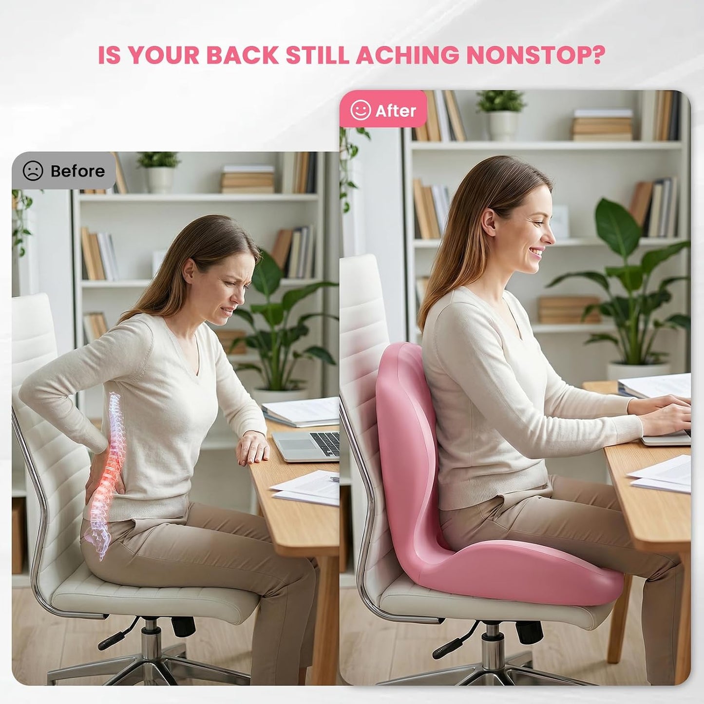 Ergonomic Seat Cushion for Tailbone Sciatica Lower Back Pain Relief, Gray L-Shaped Seashell Memory Foam Coccyx Hollow Cushion, 2-in-1 Lumbar Back Support Pillow for Office Gaming Car Chair