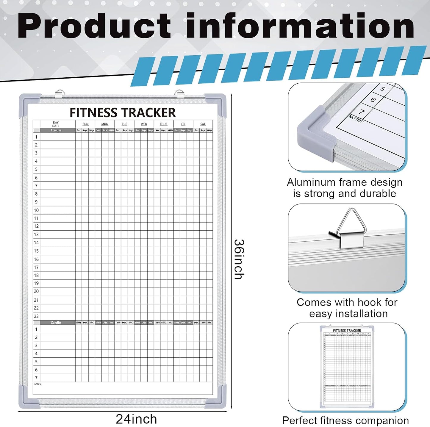 Lincia 16 x 12 Inch Fitness Tracker Whiteboard Workout Calendar for Home Gym Dry Erase Planner Hanging Removable to Do List for Wall Whiteboard with Aluminum Frame for Gym Program(Style A)