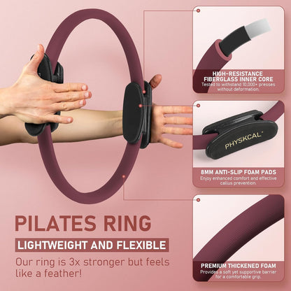 PhysKcal Pilates Kit, 15-Inch Pilates Ring with 1x Pilates Ball & 5X Bands | Aesthetic Home Pilates Equipment Set, Essential Kit for Beginners in Minimalist Style. Comes in Premium Packaging