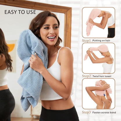 Large Microfiber Hair Towel Wrap for Women, Anti Frizz Drying Towel, Fast Dry Turban Wet Hair, Long, Thick, Curly Super Absorbent Soft Towels - White